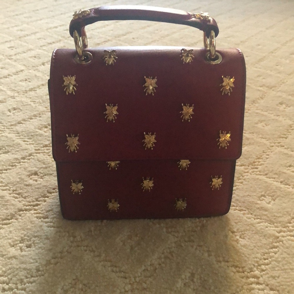 Zara gold beetle and Red Cross body bag top handle